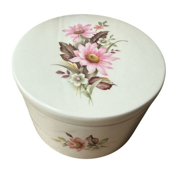 Vintage Jaeger Floral Cottage Coquette Flowers Ceramic Round Pottery Trinket Pot - Picture 8 of 11